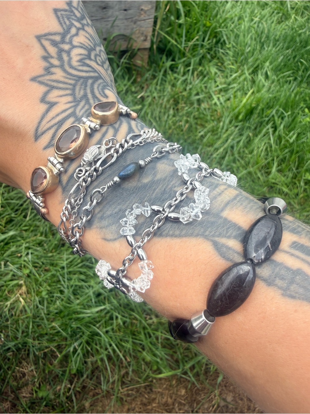 Herkimer Icy Helix Wave Bracelet Sterling & Stainless - Picture 3 of 5